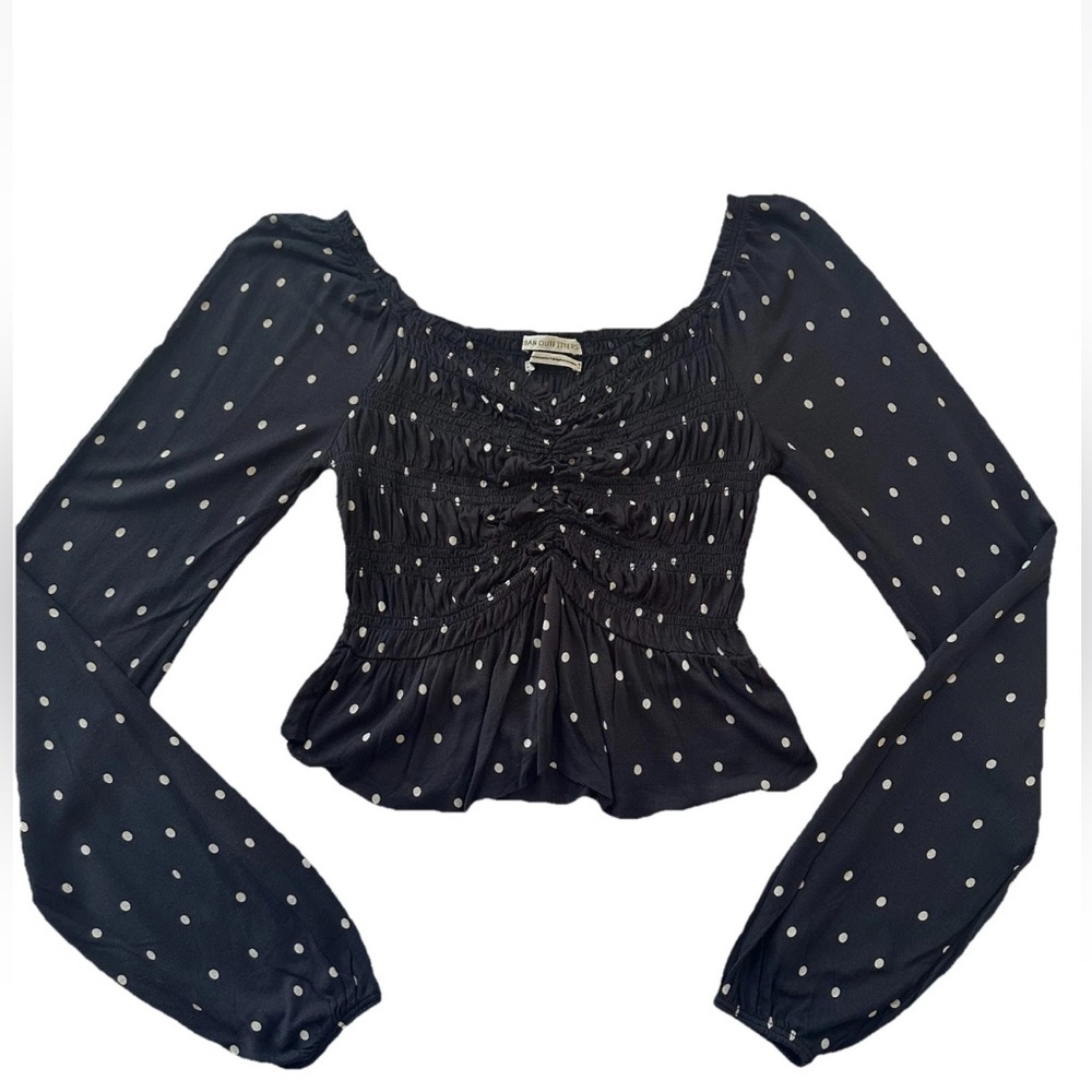 Urban Outfitters Polka Dot Blouse S Smocked Milkmaid Crop Ruffles Peasant Boho